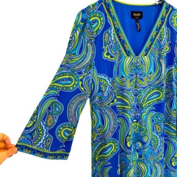 Laundry by Shelli Segal | Blue Green Paisley Lined V Neck Shift Dress Size Large - Picture 5 of 10
